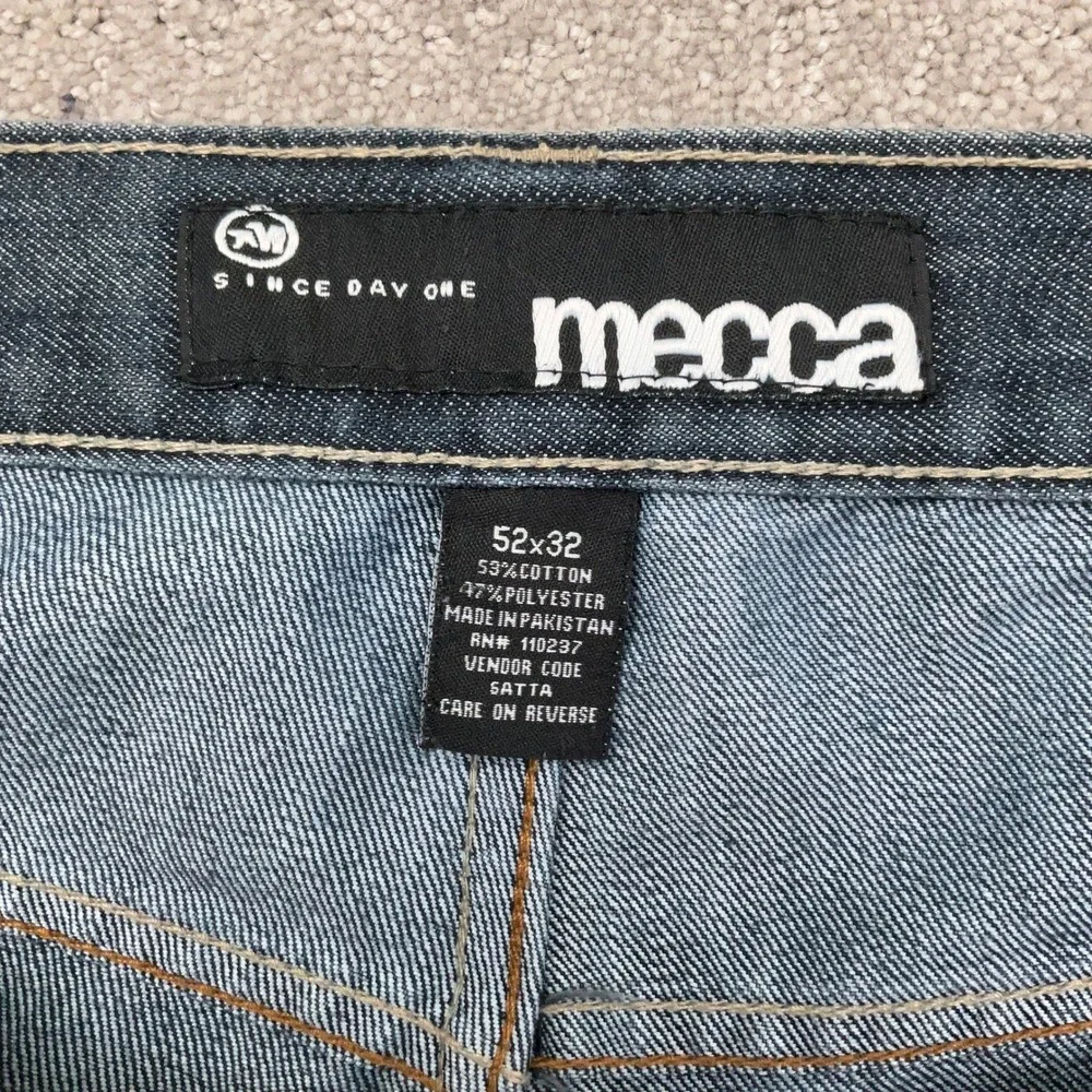 Mecca Jeans Mens‎ 52W 32L Blue Fade Whisker Stitched Relaxed Fit Y2K Urban Denim